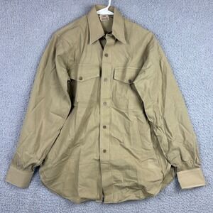 True Vintage Elbeco Poplin Shirt Mens Small Tan 50s Military Sanforized Khaki